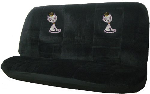 Cat w/ Crown Gem Crystals Studded Rhinestone Car Truck Bench Seat Covers