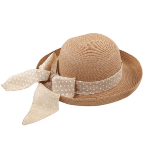 WXBUY Women Big Bowknot Straw Hat Panama Derby Cap Beach Hat