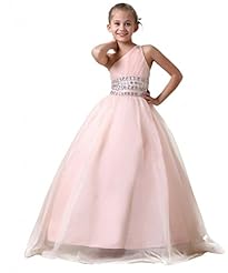 Girls Pleated One Shoulder Organza Flower-Girl Dress/Pageant Dress 