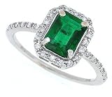 1.52Ct Emerald Cut Emerald and Diamond Ring in 10Kt White Gold( AB Quality)