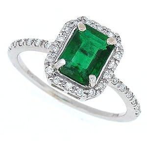 Buy 1.52Ct Emerald Cut Emerald and Diamond Ring in 14Kt White Gold by MyTreasurez