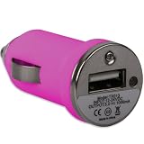Small Hot Pink USB XYLO-Bullet In Car Charger Adaptor. Great For Mobile Phone, iPod, iPhone, MP3 Player, GPS, Sat Nav etc.
