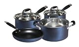 Gibson Layton 7 Piece Stainless Steel Cookware Set with Enameled Blue Exterior