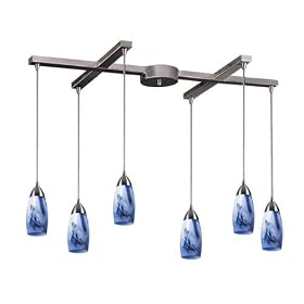 Milan - 6 Light Kitchen Island Pendant Track Lighting Fixture - Brushed Nickel - Blue...