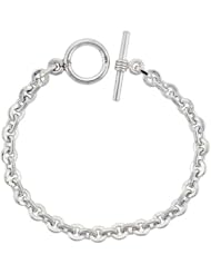 Sterling Silver Round & Oval Link Bracelet Toggle Clasp Handmade 1/4 inch wide, sizes 8, 8.5 & 9 inch