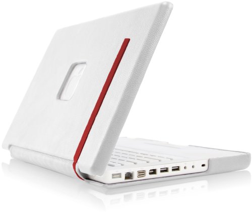 Case-Mate 13 Signature Suit MacBook Laptop Carrying Case in Leather over Hard Shell, White with Red Accent (45445)