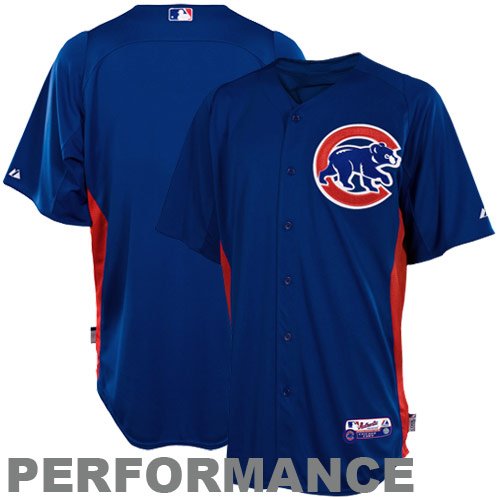 MLB Men's Chicago Cubs Short Sleeve Authentic Button Front Cool Base Batting Practice Jersey (Royal/Scarlet, Large)