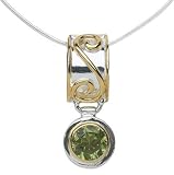 22k Gold Overlay Sterling Silver Peridot Scroll Design Pendant by Michou, 18'