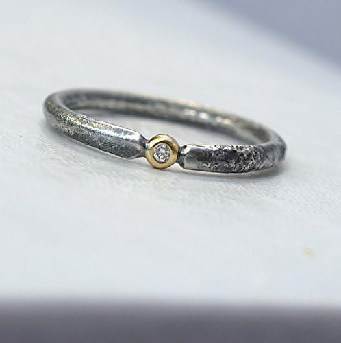 Unique Rustic Engagement Ring with Small Diamond, 18k Gold and Sterling Silver, Size 5, 6 or 7