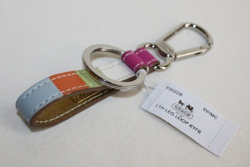 Coach Signature Legacy Stripe Key Loop Keychain Key Fob Multi On Sale