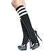 Angelina cotton REFEREE Knee High Socks, Bright Colors with White Stripes, #2539CS_Black, One Size 9-11