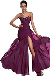 Strapless Sweetheart Applique Slit Evening Dress 