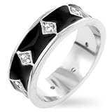 Black Enamel Unisex Sterling Silver Ring Band