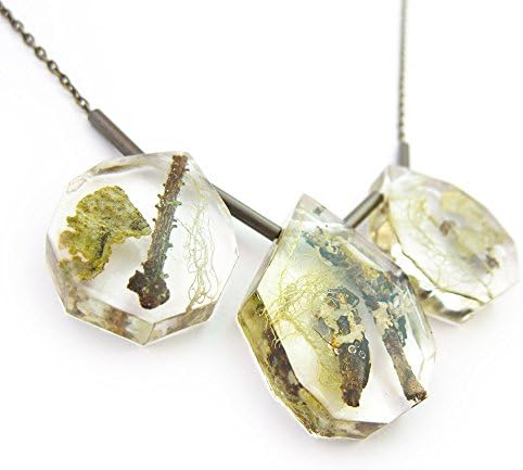 Geometric Terrarium Statement Necklace Science Jewelry Resin Moss Pendant Eco Resin Specimen Jewelry Terrarium Statement Jewelry