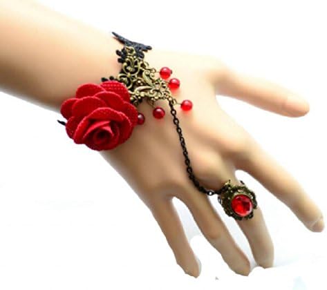NC Celeb Vintage Aulic Women Girls Flower Lace Bracelets With Ring Hand Chain Brace Lace#47