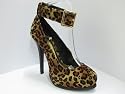 Ladies Suede Effect, Leopard Print Shoes with Buckled Ankle Strap - V919