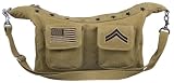Vintage Khaki 2-Pocket Single Strap Bag with Stars and Military Emblems