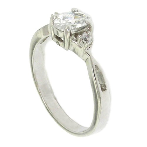 41Zxa7AwA8L Sterling Silver Classic Promise Ring w/Oval Brilliant w/White CZ S