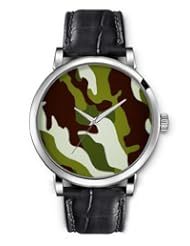 SPRAWL Aanalog Fashion Series Silver Ladies Watches of Genuine Black Leather Strap,Unique Wrist Watch for Women Girls Designed with camouflage