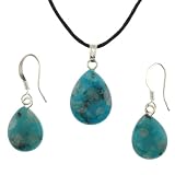 Aqua Quartz Faceted Pear Drop Pendant and Earrings Set - Pendant (13x17mm), Earrings (11x14mm) - Adjustable Cord Necklace