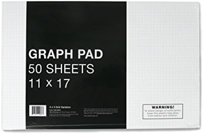 VELA Graph Pad, 11 x 17, 50 Sheets, Premium 28lb Heavyweight Paper, 50pt Backing, Class-2 'Optimized' Pad (4x4 Grid Variation)