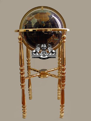 Unique Art 36-Inch by 13-Inch Floor Standing Blue Lapis Gemstone World Globe with Gold 4-Leg Stand
