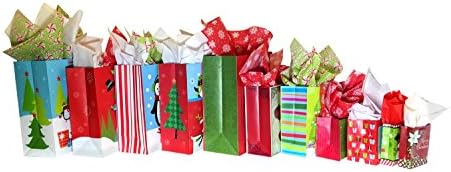 Set of Christmas Gift Bags and Tissue Paper (11 Bags + Tissue Paper, Holiday Cheer)