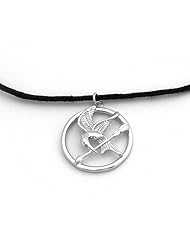 Sterling Silver Mockingjay Brace Pendant on Black Cord Necklace