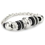 Nine West Silver-Tone Plated Jet and Crystal Stretch Bracelet