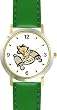 Torah Scroll with Star of David Judaica Jewish Theme - WATCHBUDDY&reg; DELUXE TWO-TONE THEME WATCH - Arabic Numbers - Green Leather Strap-Women's Size-Small