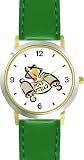 Torah Scroll with Star of David Judaica Jewish Theme - WATCHBUDDY&reg; DELUXE TWO-TONE THEME WATCH - Arabic Numbers - Green Leather Strap-Women's Size-Small