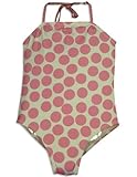 405 South by Anita G - Girls 1 Piece Large Dot Bathing Suit, Pink, White (Size 5)