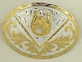 GERMAN SILVER HORSE HEAD/HORSESHOE WESTERN BUCKLE ~  4-1/4 x 3  BUCKLE