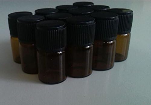 Sweet Spring Water 2 ml (5/8 dram) Amber Glass Essential Oil Bottle with Orifice Reducer and Black Cap - Package of 12