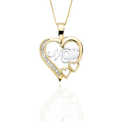 41Zy gL7k6L 10K Two Tone Gold 1/4 ct. Diamond MOM Heart Pendant with Chain