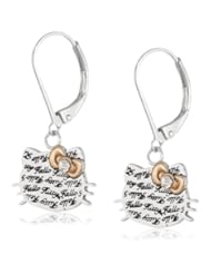 Cheap Girls Jewelry Hello Kitty by Simmons Jewelry Co. Czech Crystals Engraved Script Face Rose Gold Bow Leverback Girls Earrings For Sale