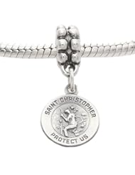 Sterling Silver One Sided Small Saint Christopher Disc Dangle Bead Charm
