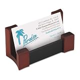 ROL81766 - Mahogany Wood Black Leather Business Card Holder