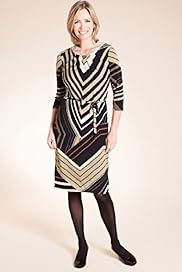 Classic Collection Pleated Chevron Striped Dress with Belt