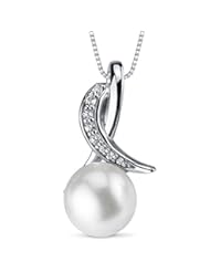 Jewelry: Graceful Ribbon 8.5mm White Freshwater Cultured Pearl Pendant Necklace in Sterling Silver - Peora