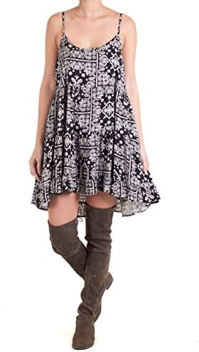 Jasper Plum Women's Coachella Valley Paisley Ruffle Tiered Baby Doll Dress M Black