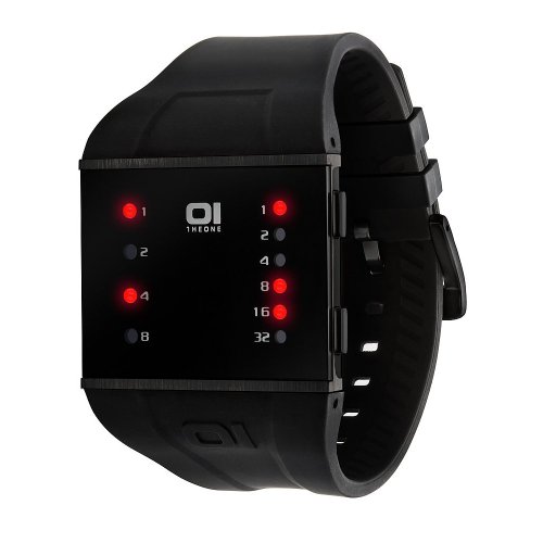 01TheOne Men's SLS202R3 Slim Square Red LED Black Polyurethane Watch