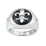 Men's Sterling Silver Onyx Fleur-de-lis Ring, Size 9