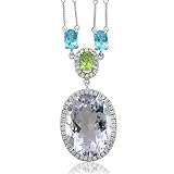 14k White Gold Blue Topaz Amsthyst Gem Diamond Pendant Necklace, TW: 13.65 carat