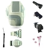 White Adjustable Deluxe Sportband / Workout Armband with Adaptable Neck Str ....