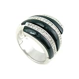 Bague en argent - Argent 925/1000 - Bague onyx et diamants cz - 50