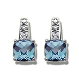.01 CT 6MM CHECKERCUT BLUE TOPAZ LADIES WHITE EARRING
