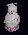 1 Tier Pink Bear Diaper Cake Dressed in Baby Gifts + Blanket