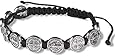 Saint St Benedict of Nursia Silver Tone Medal 8 Inch Adjustable Black Cord Wrist Bracelet