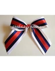 Single Detail Page Misc: White Navy Red Satin Cheer Bow 6"x6" (C179) - MsLady's Boutique